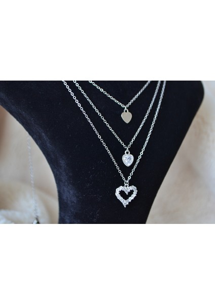 3'lü Çelik Silver Kalp Kolye indirimleri