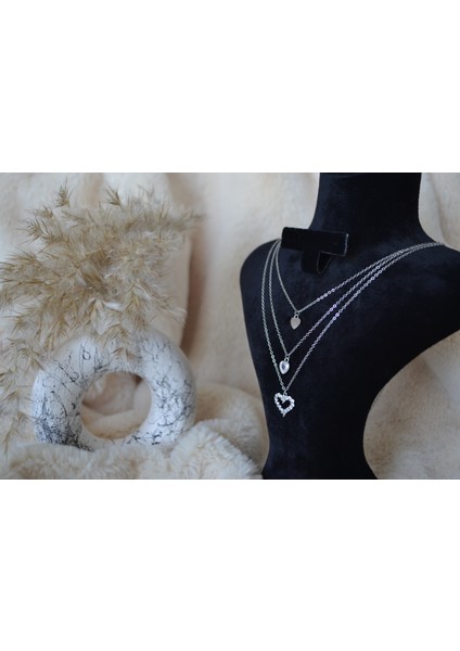 3'lü Çelik Silver Kalp Kolye