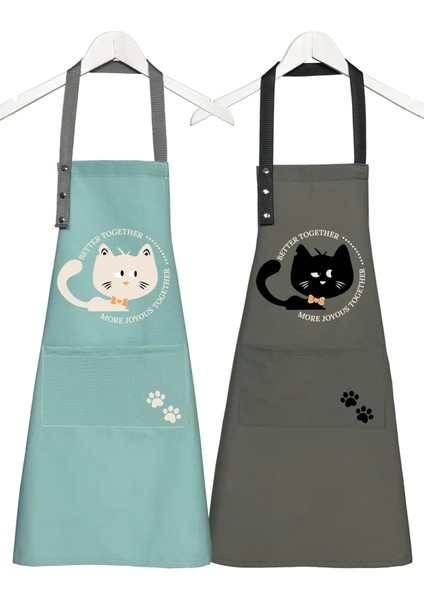 Kumaş Mutfak Önlüğü Seti 2'li Leke Tutmaz Su Itici %65 Pamuk %35 Polyester Siyah Kedi - Beyaz Kedi Önlük fiyatları