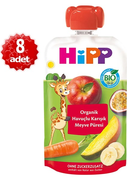 x 8 Adet Organik Havuçlu Karışık Meyve Püresi 100 gr