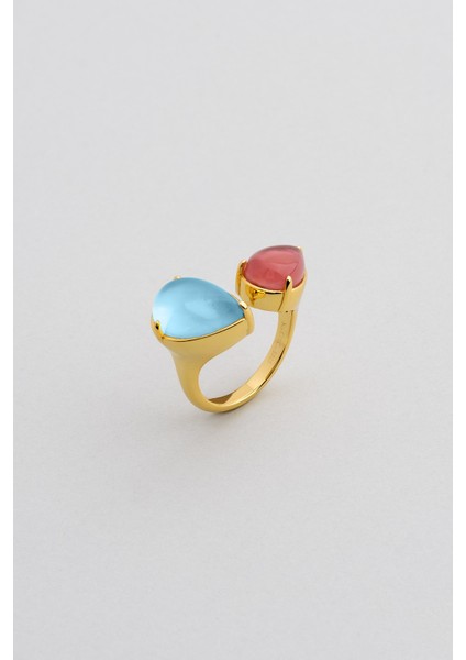 Tropikal Renkler 18 Ayar Sarı Altın Kaplama Gümüş Tasarım Yüzük