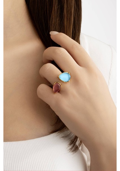 Tropikal Renkler 18 Ayar Sarı Altın Kaplama Gümüş Tasarım Yüzük fiyatları