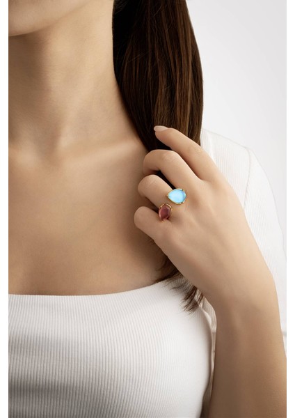 Tropikal Renkler 18 Ayar Sarı Altın Kaplama Gümüş Tasarım Yüzük fırsatları