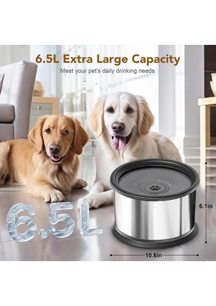6.5l Köpek Su Kasesi, 1.6 Galon Süper Kapasite Dökülme Köpek Su Kasesi, Paslanmaz Çelik Dökme Kanıtı Yavaş Su Besleyici (Yurt Dışından) indirimleri