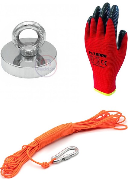 Ø80 mm Fishing Magnet - Kancalı Kurtarma Mıknatısı - Neodyum Deniz Mıknatısı - Halkalı Mıknatıs - Karabina -25 Metre 6mm Fosforlu Halat Set modelleri
