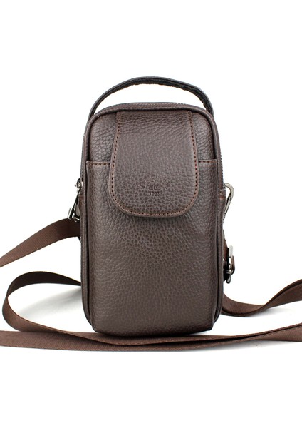 Erkek Kahverengi Kapaklı Çok Bölmeli El ve Omuz Çantası