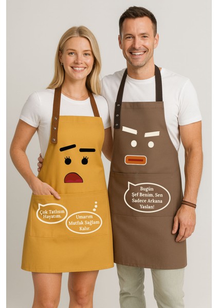 Kumaş Mutfak Önlüğü Seti 2'li Leke Tutmaz Su Itici %65 Pamuk %35 Polyester Kadın - Erkek Angry Önlük