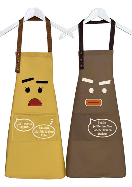 Kumaş Mutfak Önlüğü Seti 2'li Leke Tutmaz Su Itici %65 Pamuk %35 Polyester Kadın - Erkek Angry Önlük fiyatları