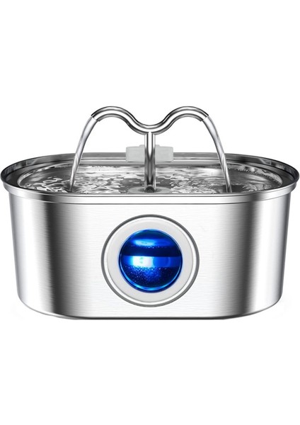 Pet Su Çeşmesi Paslanmaz Çelik Otomatik Su Çeşmesi Fountain Water Bowl Şeffaf Pencereli (Ingiltere Fişi) (Yurt Dışından)