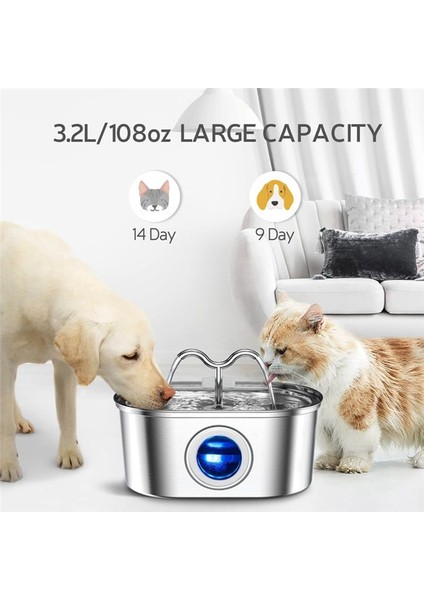 Pet Su Çeşmesi Paslanmaz Çelik Otomatik Su Çeşmesi Fountain Water Bowl Şeffaf Pencereli (Ingiltere Fişi) (Yurt Dışından) modelleri