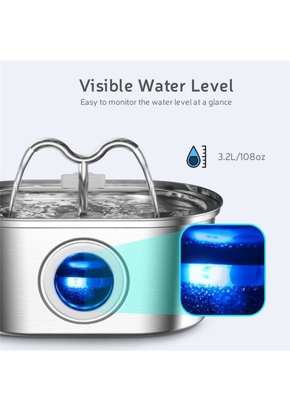 Pet Su Çeşmesi Paslanmaz Çelik Otomatik Su Çeşmesi Fountain Water Bowl Şeffaf Pencereli (Ingiltere Fişi) (Yurt Dışından) fırsatları
