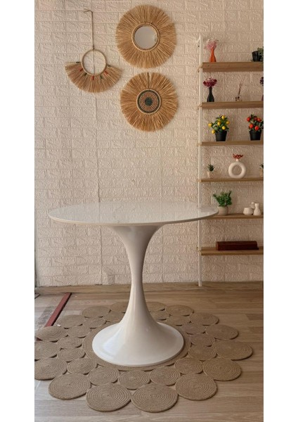 Concept Porselen Üst Tablalı Beyaz Tulip Metal Ayaklı Sabit Masa (Çap 90 Cm)