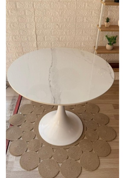 Concept Porselen Üst Tablalı Beyaz Tulip Metal Ayaklı Sabit Masa (Çap 90 Cm) fiyatları