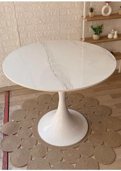 Concept Porselen Üst Tablalı Beyaz Tulip Metal Ayaklı Sabit Masa (Çap 90 Cm) modelleri
