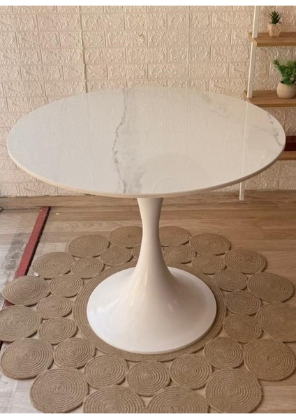 Concept Porselen Üst Tablalı Beyaz Tulip Metal Ayaklı Sabit Masa (Çap 90 Cm) fırsatları