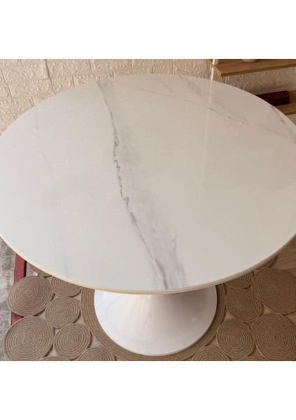 Concept Porselen Üst Tablalı Beyaz Tulip Metal Ayaklı Sabit Masa (Çap 90 Cm) indirimleri