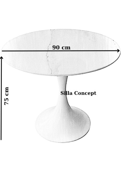 Concept Porselen Üst Tablalı Beyaz Tulip Metal Ayaklı Sabit Masa (Çap 90 Cm)