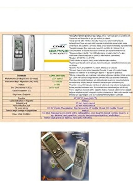 Dijital Ses Kayıt Cihazı 33 Saat Kapasite 64 MB Hafıza ile Taşınabilir Kullanım