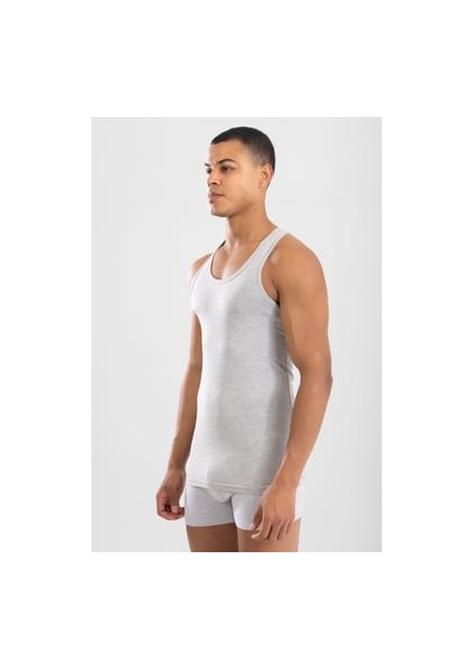 Erkek Sporcu Rambo Pamuklu Atlet Gri Melanj