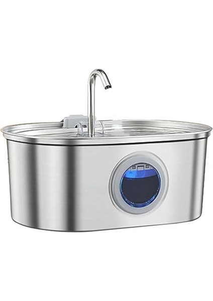 Pet Su Çeşmesi Su Çeşmesi Şeffaf Pencereli Paslanmaz Çelik Ultra Sessiz Evcil Hayvan Su Besleyici (Au Fişi) (Yurt Dışından)