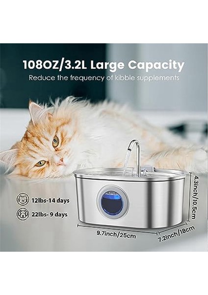 Pet Su Çeşmesi Su Çeşmesi Şeffaf Pencereli Paslanmaz Çelik Ultra Sessiz Evcil Hayvan Su Besleyici (Au Fişi) (Yurt Dışından) fiyatları