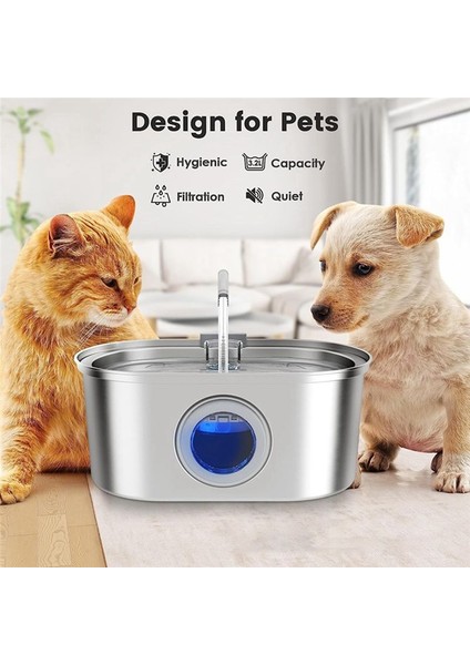 Pet Su Çeşmesi Su Çeşmesi Şeffaf Pencereli Paslanmaz Çelik Ultra Sessiz Evcil Hayvan Su Besleyici (Au Fişi) (Yurt Dışından) modelleri
