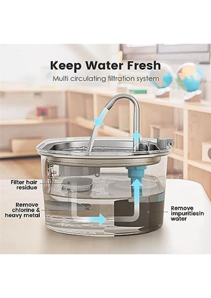 Pet Su Çeşmesi Su Çeşmesi Şeffaf Pencereli Paslanmaz Çelik Ultra Sessiz Evcil Hayvan Su Besleyici (Au Fişi) (Yurt Dışından) fırsatları