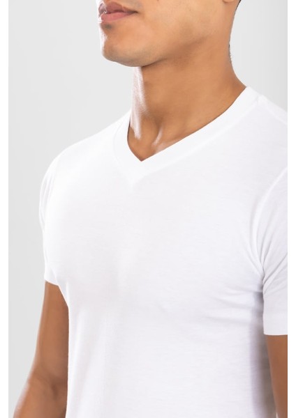 Erkek V Yaka Pamuklu Fanila Tişört Beyaz fırsatları