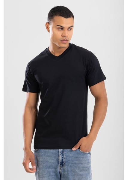 Erkek V Yaka Pamuklu Fanila Tişört Siyah fiyatları
