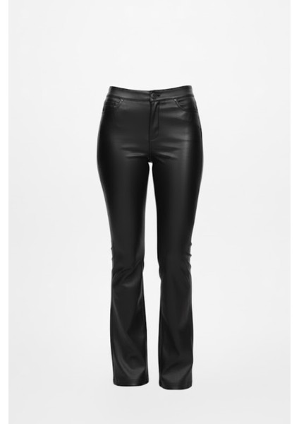 Siyah Kadın Ispanyol Paça Deri Pantolon fırsatları