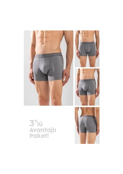 Erkek Compact Düz Boxer 3'lü Set 1110 Füme