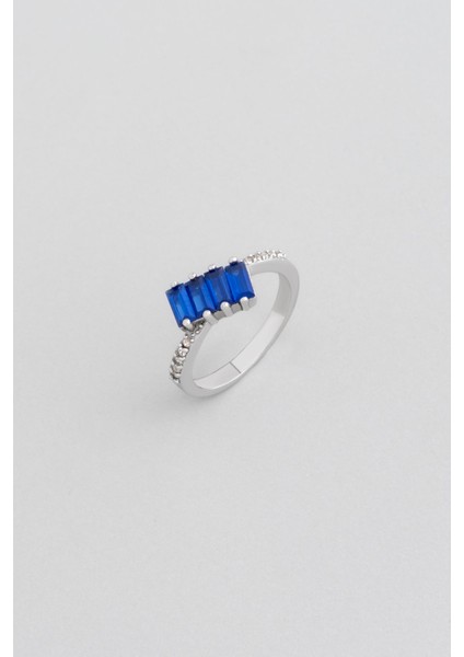 Baget Taşlı 18 Ayar Beyaz Altın Kaplama Gümüş Minimal Yüzük