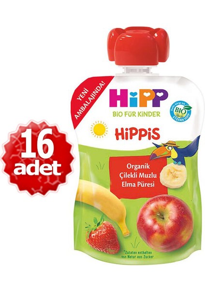 Organik x 16 Adet Çilekli Muzlu Elma Püresi 100 gr