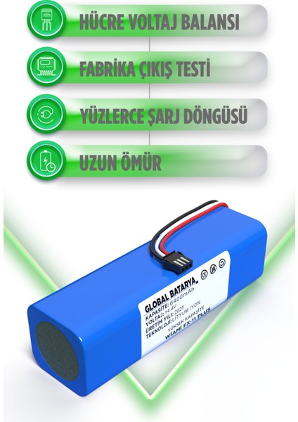 Wiami Fx-11 Plus Akıllı Robot Süpürge Bataryası 14.4v 6400mAh Li-ion Pil (Yüksek Kapasite) modelleri