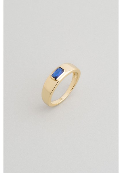 Minimal Renk 18 Ayar Sarı Altın Kaplama Gümüş Yüzük