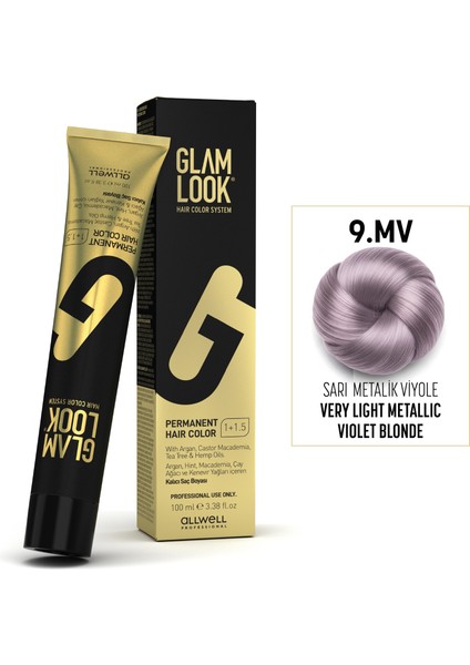 Kalıcı Saç Boyası | 9.MV Sarı Metalik Viyole | 100 ml | Koruyucu, nemlendirici, besleyici yağlar, düşük amonyak seviyesi, profesyonel 79 renk
