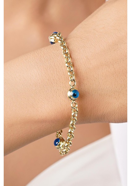 14 Ayar Altın İnce Üç Göz Detaylı Doch Bileklik