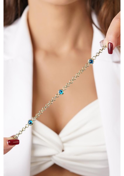 14 Ayar Altın İnce Üç Göz Detaylı Doch Bileklik