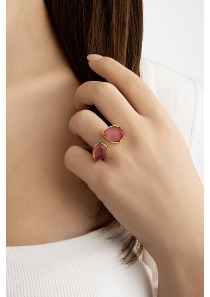 Tropikal Renkler 18 Ayar Sarı Altın Kaplama Gümüş Tasarım Yüzük fiyatları