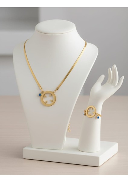 Çeyrek Altın Uyumlu Kolye Ve Bileklik Çelik Takı Seti | Sns500853