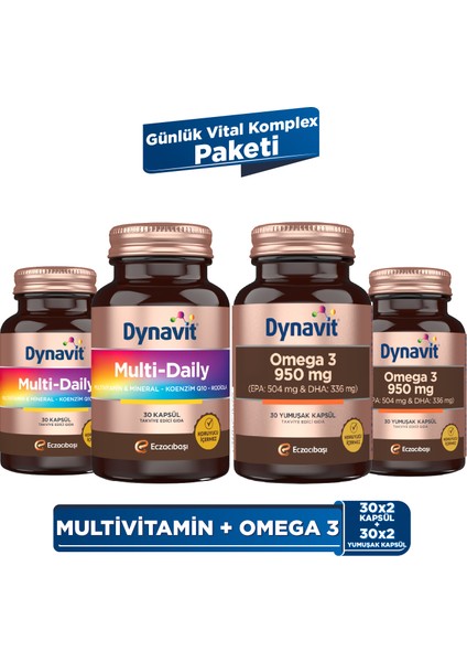 MultiDaily 30 Kapsül x2 + Omega 3 950 mg 30 Yumuşak Kapsül x2 - PRO Destek Paketi