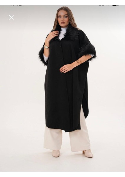 Yaka ve Kol Detaylı 38 - 50 Beden Aralığı Giyilebilen Panço