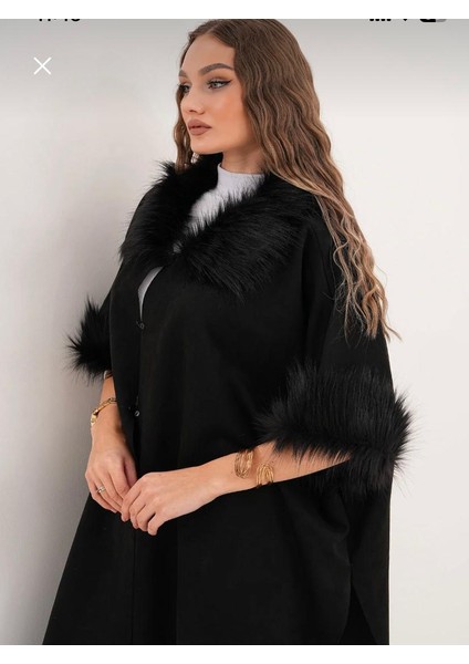 Yaka ve Kol Detaylı 38 - 50 Beden Aralığı Giyilebilen Panço modelleri