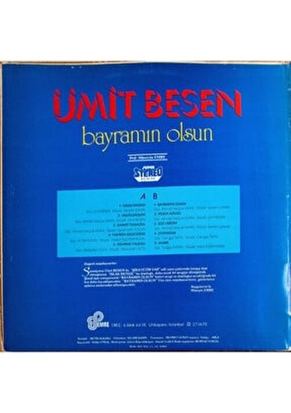 Ümit Besen Bayramın Olsun Fantezi Müzik Plak 33 RPM Türkiye Menşeli modelleri