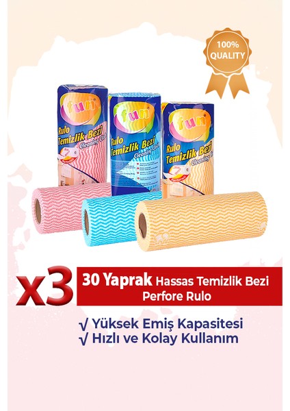 Hassas Temizlik Bezi Perfore Rulo 30 Yaprak 3 Paket