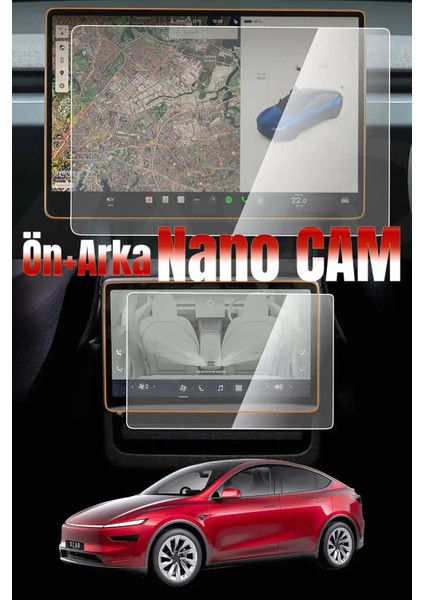 Tesla Model Y Juniper 2025 Ultra İnce Nano Ekran Koruyucu Ön Arka Yolcu Ekranı için 2in1 Multimedya Ekran Parmak Izi Önleyici