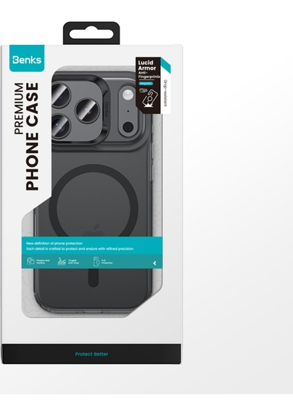 iPhone 17 Pro Max Uyumlu Kılıf M-Safe Şarj Özellikli Benks C-Magnet Lucid Armor Kapak Siyah