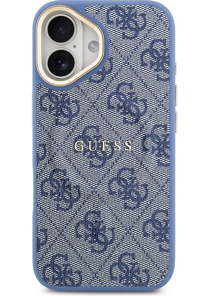 iPhone 17 Uyumlu Kılıf Guess Lisanslı M-Safe Şarjlı Gold Kamera Çerçeveli Pu Deri Yazı Logolu Mavi modelleri