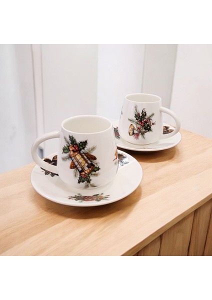 Fener ve Trompet Desenli Kahve Fincanı 2'li Takım
