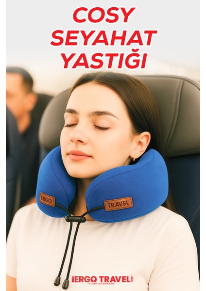 Cosy Ortopedik Seyahat Yastığı Visco Boyun Destekli Seyahat Yastığı - Mavi | Ergo Travel